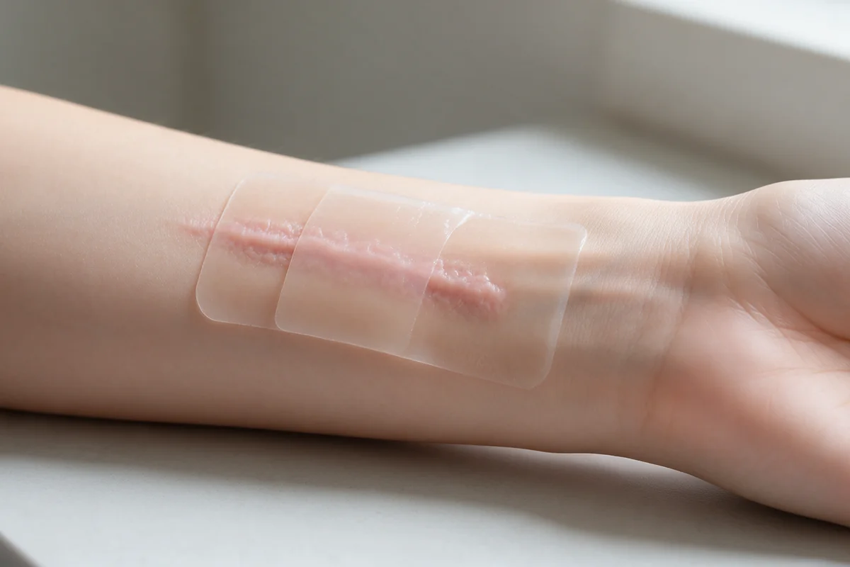 Silicone gel sheet applied over a scar